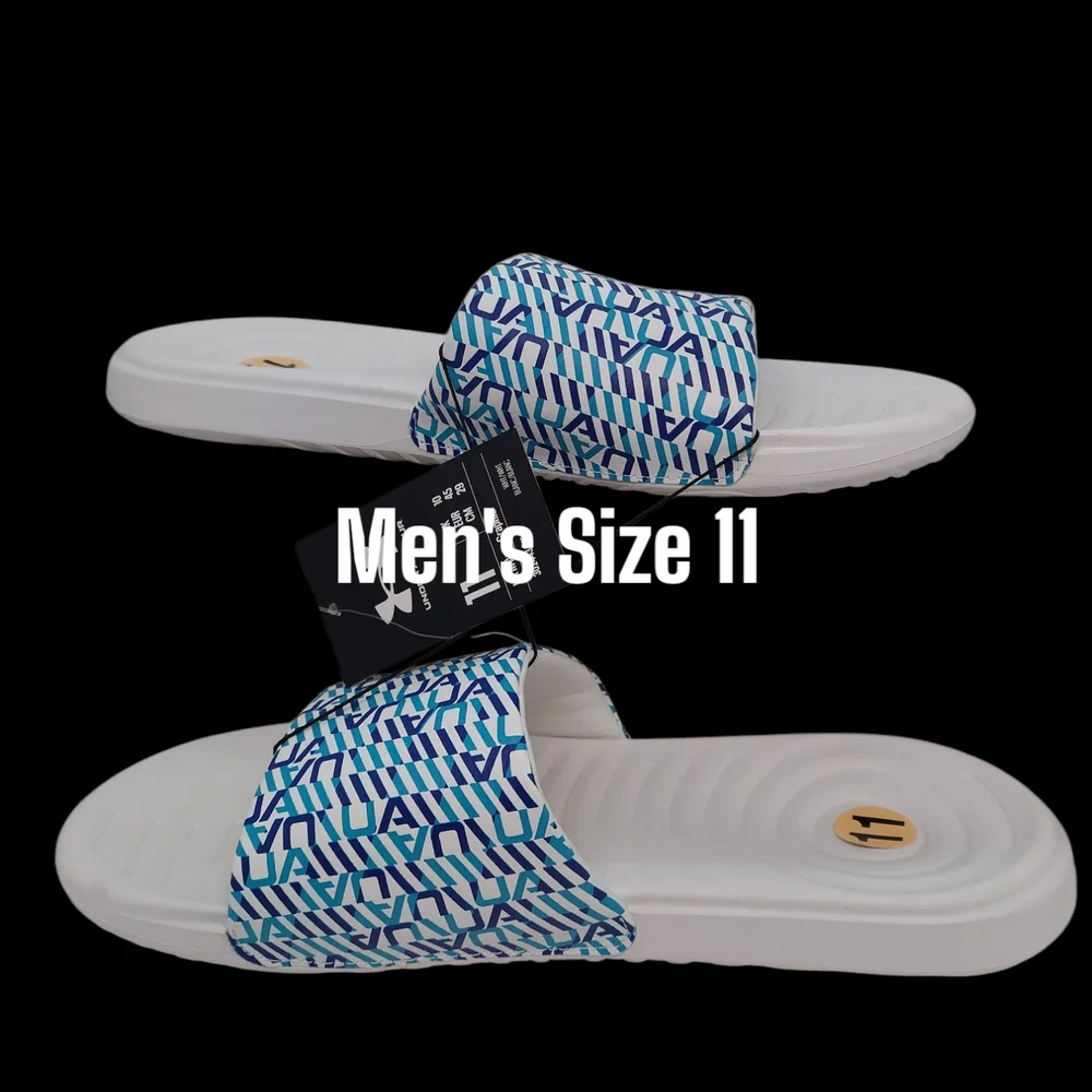 Under Armour White and Blue Sandals with Textured Grip Men's Size 11 NWT